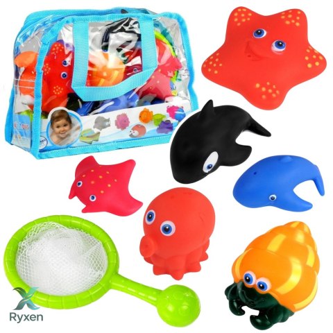 Zestaw Zwierząt Morskich do Kąpieli Sitko Do Łowienia Gumowe 12 el. LEAN TOYS