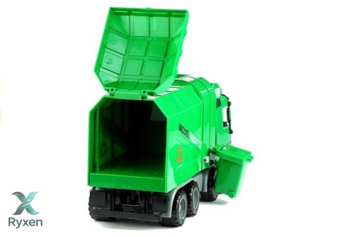 Zielona Śmieciarka Duża Otwierana Przypinany Kosz LEAN TOYS