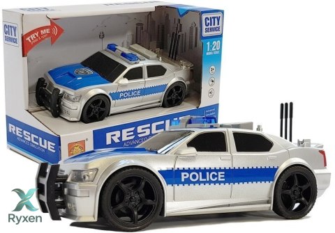 Auto Policji na Baterie 1:20 Światła i Dźwięki z Naciągiem Srebrne LEAN TOYS
