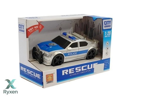 Auto Policji na Baterie 1:20 Światła i Dźwięki z Naciągiem Srebrne LEAN TOYS