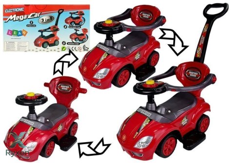 Jeździk z Pchaczem Dla Dzieci Mega Car 3w1 Piszczek Schowek Czerwony LEAN CARS