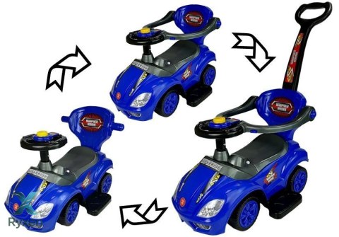 Jeździk z Pchaczem Dla Dzieci Mega Car 3w1 Piszczek Schowek Niebieski LEAN CARS