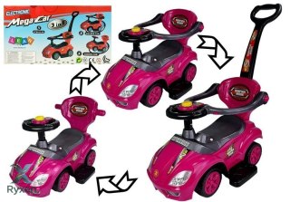 Jeździk z Pchaczem Dla Dzieci Mega Car 3w1 Piszczek Schowek Różowy LEAN CARS