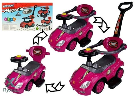 Jeździk z Pchaczem Dla Dzieci Mega Car 3w1 Piszczek Schowek Różowy LEAN CARS