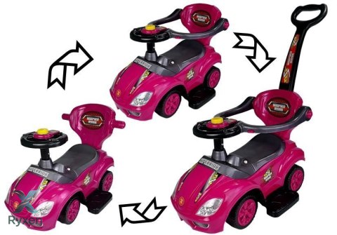 Jeździk z Pchaczem Dla Dzieci Mega Car 3w1 Piszczek Schowek Różowy LEAN CARS