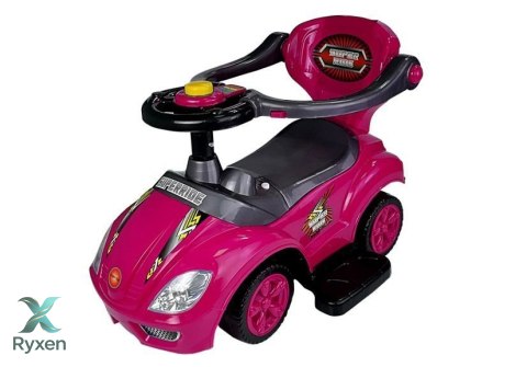 Jeździk z Pchaczem Dla Dzieci Mega Car 3w1 Piszczek Schowek Różowy LEAN CARS