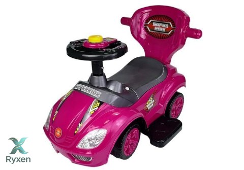 Jeździk z Pchaczem Dla Dzieci Mega Car 3w1 Piszczek Schowek Różowy LEAN CARS