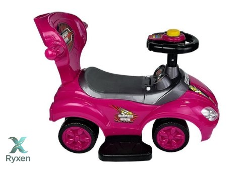 Jeździk z Pchaczem Dla Dzieci Mega Car 3w1 Piszczek Schowek Różowy LEAN CARS