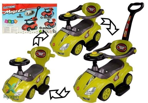 Jeździk z Pchaczem Dla Dzieci Mega Car 3w1 Piszczek Schowek Żółty LEAN CARS