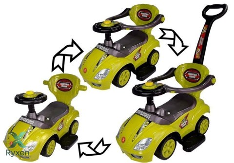 Jeździk z Pchaczem Dla Dzieci Mega Car 3w1 Piszczek Schowek Żółty LEAN CARS