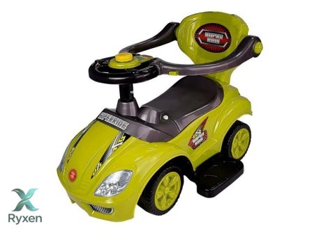 Jeździk z Pchaczem Dla Dzieci Mega Car 3w1 Piszczek Schowek Żółty LEAN CARS