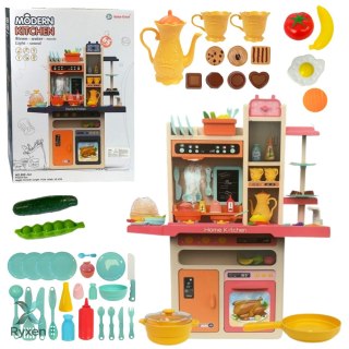 Kuchnia Dziecięca Para Światła Dźwięki Talerze Akcesoria Różowa 65 el. LEAN TOYS