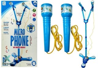 Mikrofony Zestaw Karaoke Dla Dzieci Niebieski Statyw Na Baterie LEAN TOYS