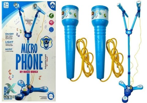 Mikrofony Zestaw Karaoke Dla Dzieci Niebieski Statyw Na Baterie LEAN TOYS