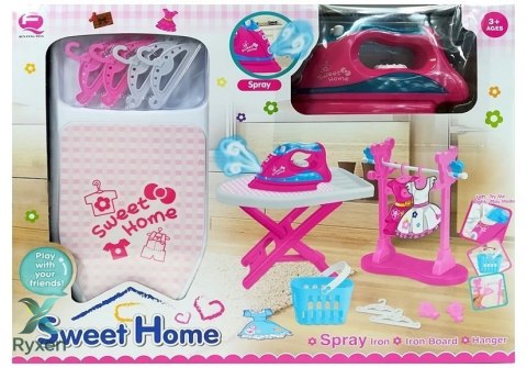Różowe Żelazko Zestaw do Prasowania Deska Wieszaki LEAN TOYS