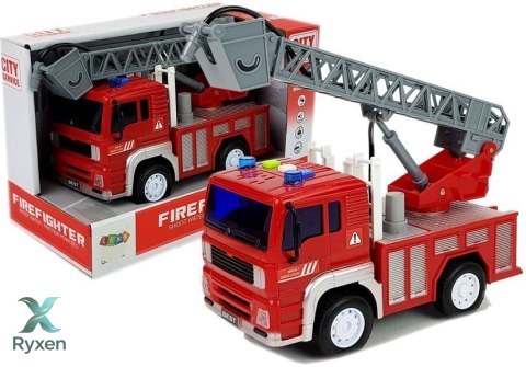 Wóz Strażacki z Naciągiem, Drabiną, Czerwony 1:20 z Dźwiękiem LEAN TOYS