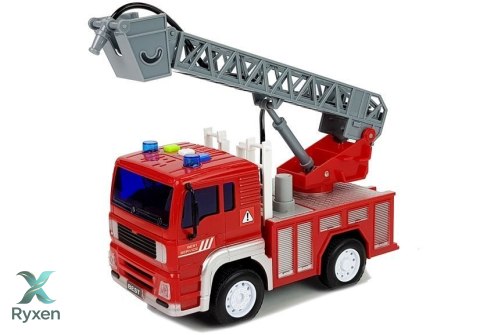 Wóz Strażacki z Naciągiem, Drabiną, Czerwony 1:20 z Dźwiękiem LEAN TOYS