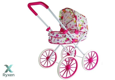 Wózek dla Lalek Głęboki Retro Duże Koła w Kwiatki LEAN TOYS