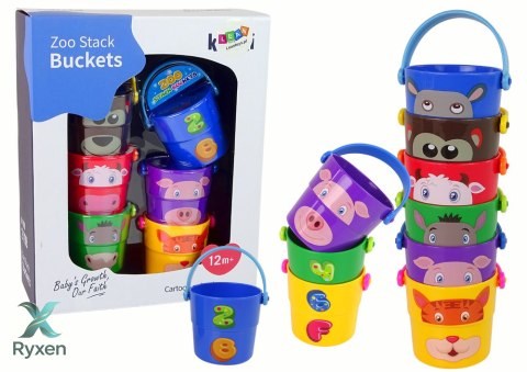 Zestaw Kolorowe Wiaderka ze Zwierzątkami Piramidka LEAN TOYS