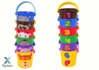 Zestaw Kolorowe Wiaderka ze Zwierzątkami Piramidka LEAN TOYS