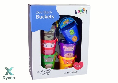 Zestaw Kolorowe Wiaderka ze Zwierzątkami Piramidka LEAN TOYS