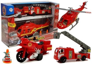 Zestaw Pojazdów Straż Pożarna Helikopter Motor Światło Dźwięki LEAN TOYS