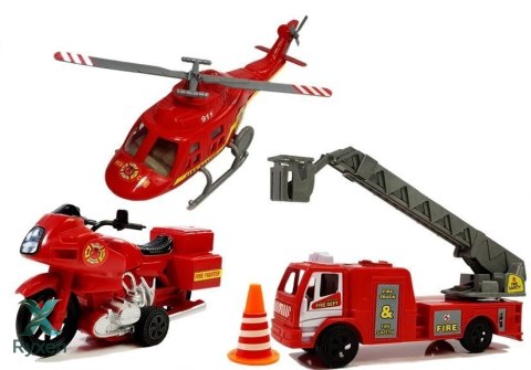 Zestaw Pojazdów Straż Pożarna Helikopter Motor Światło Dźwięki LEAN TOYS