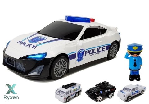 Auto Policyjne Schowek Garaż 2w1 Policjant Małe Autka Dźwięk Światła LEAN TOYS