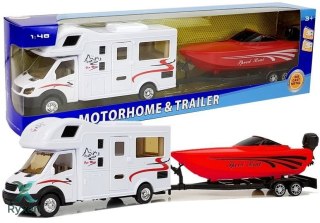 Camper z Czerwoną Motorówką i Napędem Frykcyjnym 1:48 LEAN TOYS