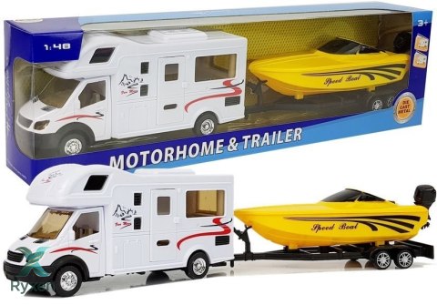 Camper z Żółtą Motorówką i Napędem Frykcyjnym 1:48 LEAN TOYS