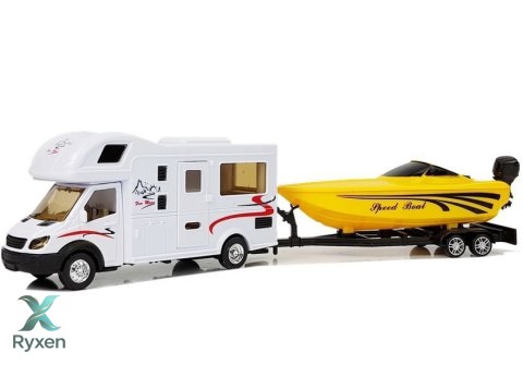 Camper z Żółtą Motorówką i Napędem Frykcyjnym 1:48 LEAN TOYS