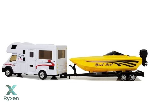 Camper z Żółtą Motorówką i Napędem Frykcyjnym 1:48 LEAN TOYS