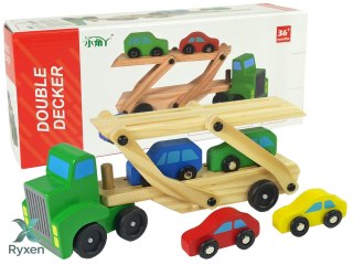 Drewniana Zielona Laweta Ciężarówka z Samochodzikami Klocki LEAN TOYS