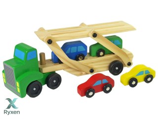 Drewniana Zielona Laweta Ciężarówka z Samochodzikami Klocki LEAN TOYS