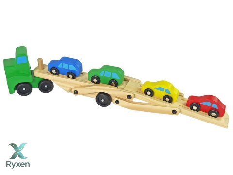 Drewniana Zielona Laweta Ciężarówka z Samochodzikami Klocki LEAN TOYS