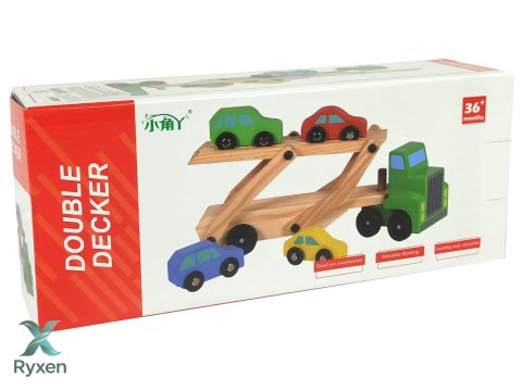 Drewniana Zielona Laweta Ciężarówka z Samochodzikami Klocki LEAN TOYS