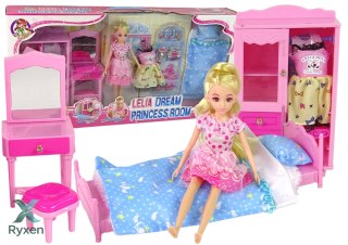 Lalka Meble Zestaw Łóżko Szafa Toaletka LEAN TOYS