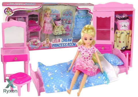 Lalka Meble Zestaw Łóżko Szafa Toaletka LEAN TOYS