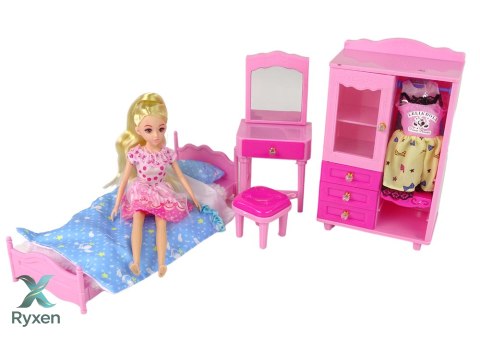 Lalka Meble Zestaw Łóżko Szafa Toaletka LEAN TOYS