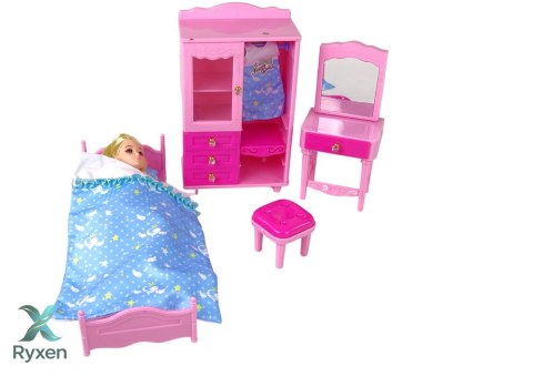 Lalka Meble Zestaw Łóżko Szafa Toaletka LEAN TOYS