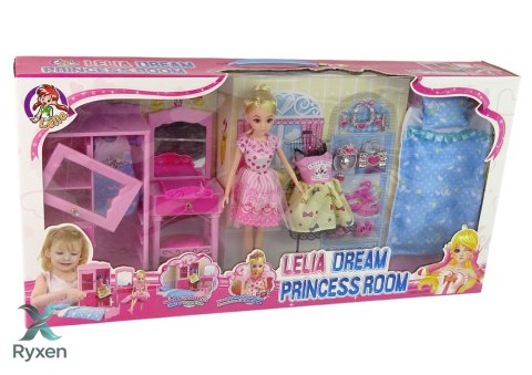 Lalka Meble Zestaw Łóżko Szafa Toaletka LEAN TOYS