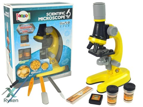Mikroskop Dla Naukowca Zestaw Edukacyjny Żółty 100x 400x 1200x LEAN TOYS