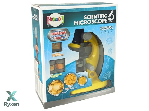 Mikroskop Dla Naukowca Zestaw Edukacyjny Żółty 100x 400x 1200x LEAN TOYS