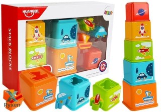 Piramidka Kubeczki Kwadrat z Obrazkami Pojazdów Sorter dla Niemowlaka LEAN TOYS