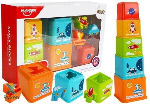 Piramidka Kubeczki Kwadrat z Obrazkami Pojazdów Sorter dla Niemowlaka LEAN TOYS