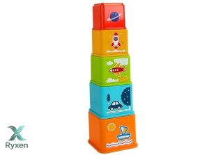 Piramidka Kubeczki Kwadrat z Obrazkami Pojazdów Sorter dla Niemowlaka LEAN TOYS