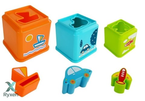 Piramidka Kubeczki Kwadrat z Obrazkami Pojazdów Sorter dla Niemowlaka LEAN TOYS