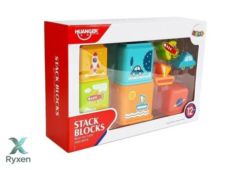 Piramidka Kubeczki Kwadrat z Obrazkami Pojazdów Sorter dla Niemowlaka LEAN TOYS