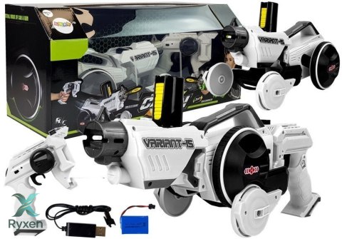 Pistolet Wyrzutnia Autko 2 w 1 Zdalnie Sterowany Piankowe Krążki Biały 2,4 G LEAN TOYS