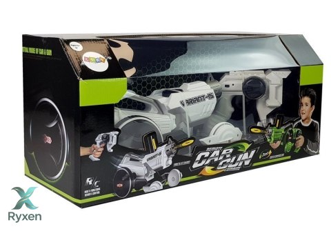 Pistolet Wyrzutnia Autko 2 w 1 Zdalnie Sterowany Piankowe Krążki Biały 2,4 G LEAN TOYS